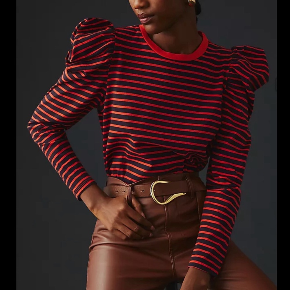 Clare V. Le Puff in poppy and navy stripe